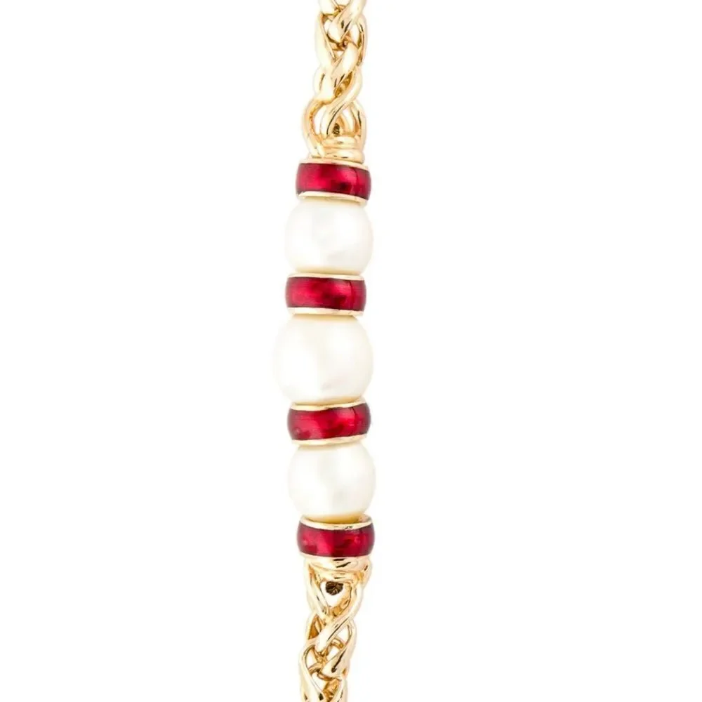 CHRISTIAN DIOR VINTAGE PEARL & ENAMEL GOLD CHAIN NECKLACE - Picture 8 of 8